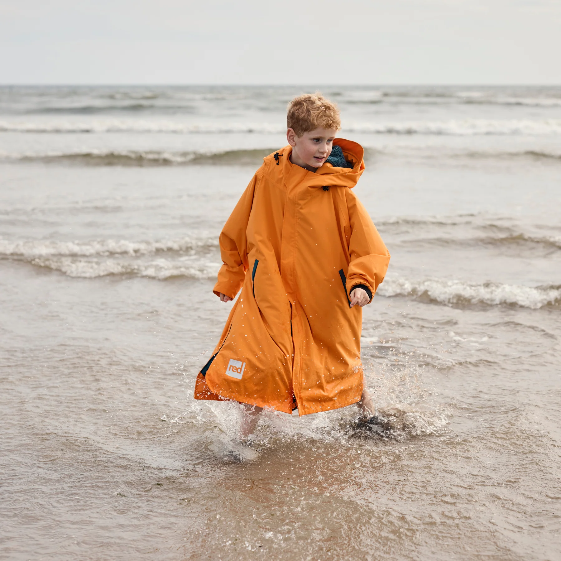 Red | Kids Long Sleeve Waterproof Changing Robe | EVO Pro | Orange - Image 3