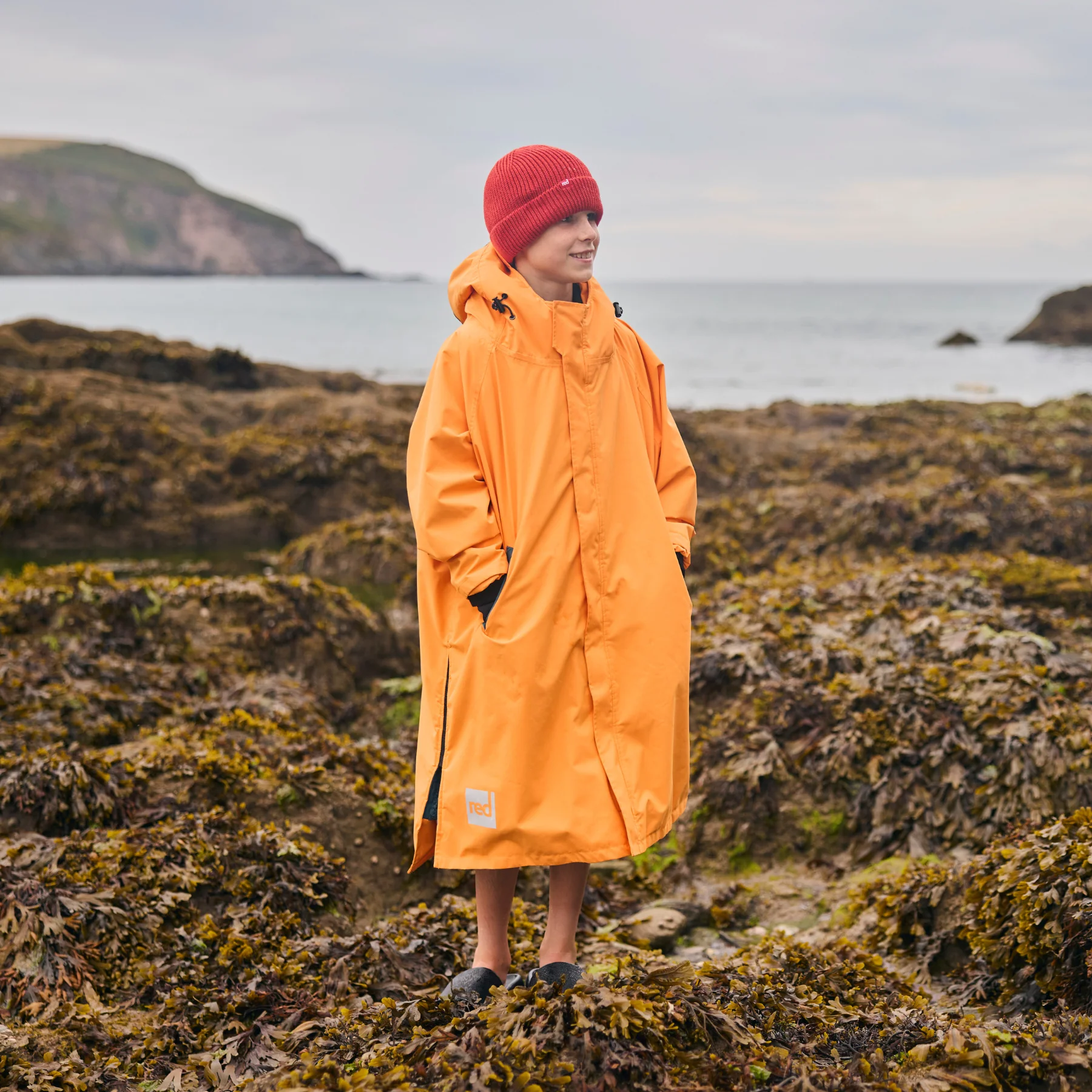 Red | Kids Long Sleeve Waterproof Changing Robe | EVO Pro | Orange - Image 4